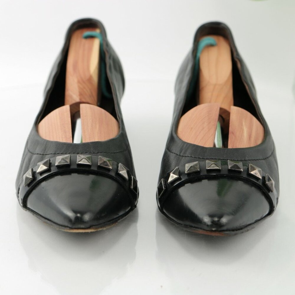 AGL Womens Pump Size 37.5 7.5 Black Leather Pointed Block Heel Pyramid Studded - Picture 4 of 12